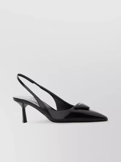 Prada Leather Pumps Glossy Finish Kitten Heel Pointed Toe In Black