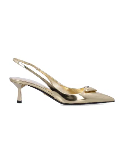 Prada Leather Pumps In Gold