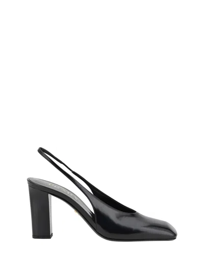 Prada Leather Slingback Pumps In Black