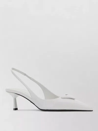 Prada Leather Pumps Pointed Toe Kitten Heel Slingback In White