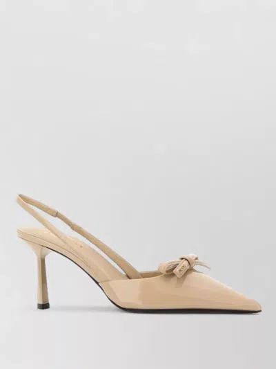 Prada Leather Pumps Pointed Toe Mid Heel Bow In Brown