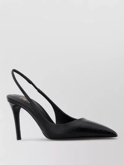 Prada Leather Pumps Pointed Toe Stiletto Slingback In Black