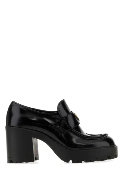 Prada Leather Pumps With 9 Cm Heel In Black