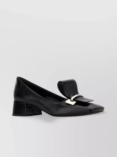 Prada Leather Pumps With Block Heel And Bow In Black