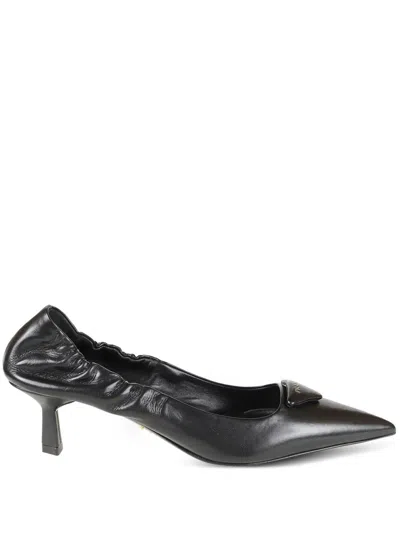 Prada Leather Pumps With Elastic Back In Black