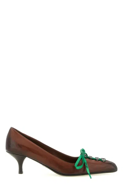 Prada Leather Pumps With Laces In Multi
