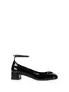 Prada Leather Pumps With Logo And Strap In Nero