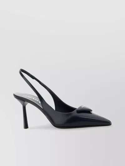 Prada Patent Saffiano Leather Pointy-toe Slingback Pump In Black