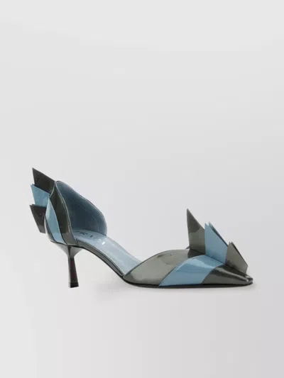 Prada Leather Pumps With Two-tone Strappy Design In Antracite Astrale