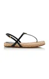 Prada Triangle Logo Raffia And Leather Flat Sandals In Black