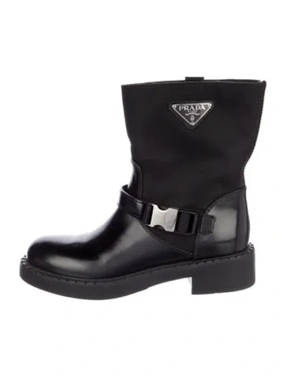 Pre-owned Prada Leather Rain Boots In Black