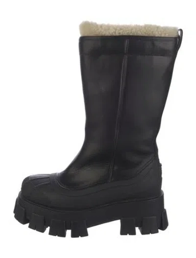 Pre-owned Prada Leather Rain Boots In Black