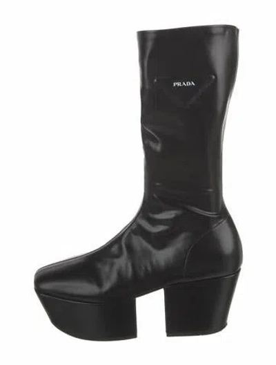 Pre-owned Prada Leather Rain Boots In Black