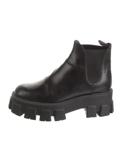 Pre-owned Prada Leather Rain Boots In Black