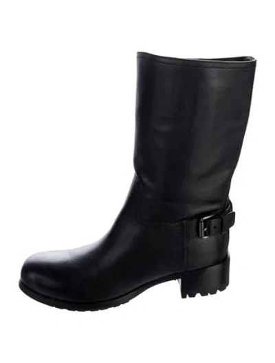 Pre-owned Prada Leather Rain Boots In Black