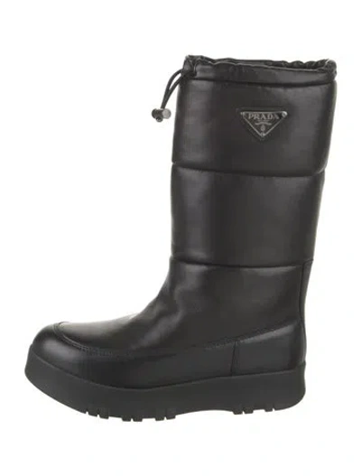 Pre-owned Prada Leather Rain Boots In Black