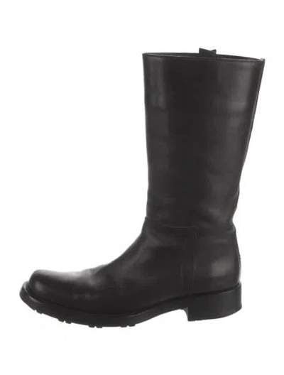 Pre-owned Prada Leather Rain Boots In Black