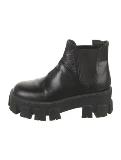 Pre-owned Prada Leather Rain Boots In Black