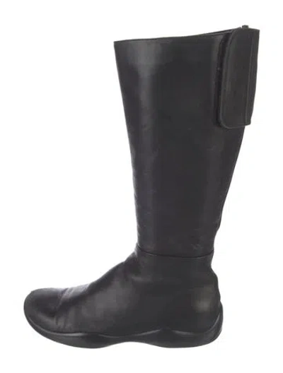 Pre-owned Prada Leather Rain Boots In Black