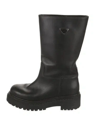 Pre-owned Prada Leather Rain Boots In Black