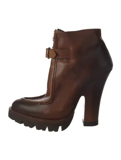 Pre-owned Prada Leather Rain Boots In Brown