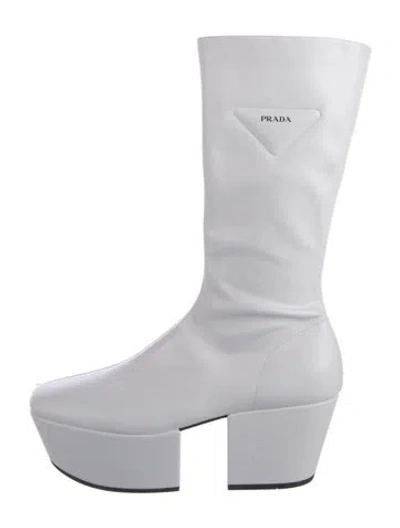 Pre-owned Prada Leather Rain Boots In White