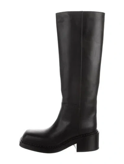 Pre-owned Prada Leather Riding Boots In Black