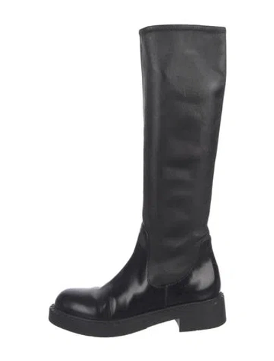 Pre-owned Prada Leather Riding Boots In Black