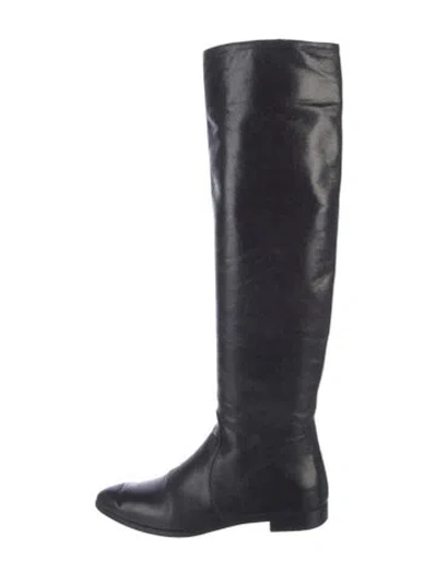 Pre-owned Prada Leather Riding Boots In Black