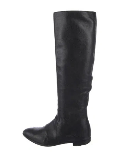 Pre-owned Prada Leather Riding Boots In Black