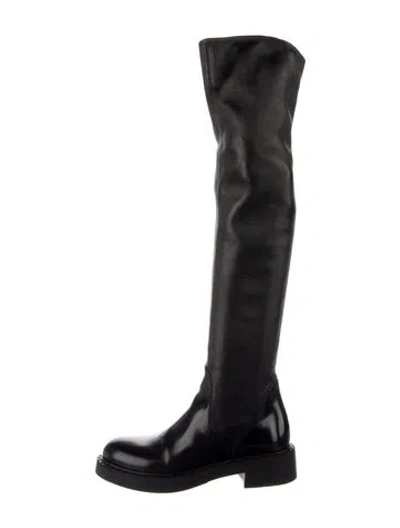 Pre-owned Prada Leather Riding Boots In Black