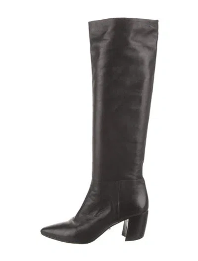 Pre-owned Prada Leather Riding Boots In Black