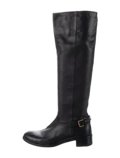 Pre-owned Prada Leather Riding Boots In Black
