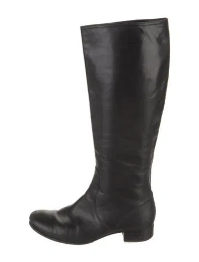 Pre-owned Prada Leather Riding Boots In Black