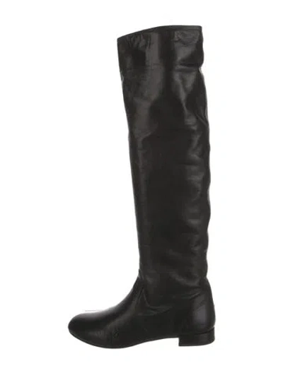 Pre-owned Prada Leather Riding Boots In Black