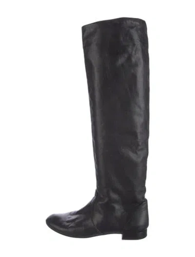 Pre-owned Prada Leather Riding Boots In Black