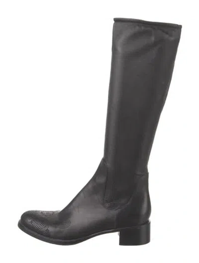 Pre-owned Prada Leather Riding Boots In Black