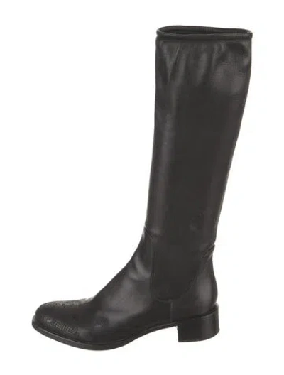 Pre-owned Prada Leather Riding Boots In Black