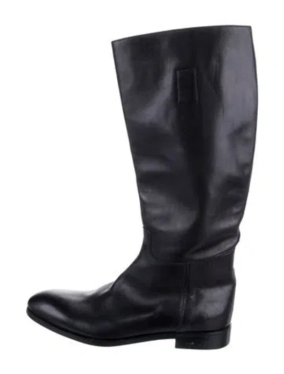 Pre-owned Prada Leather Riding Boots In Black