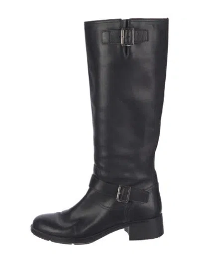 Pre-owned Prada Leather Riding Boots In Black