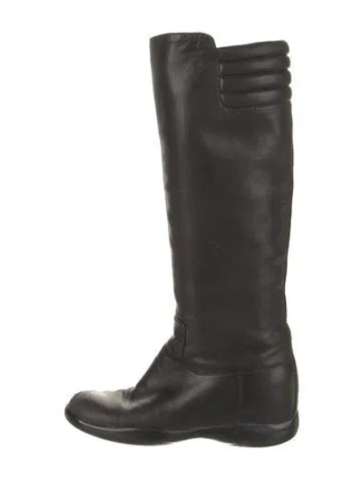 Pre-owned Prada Leather Riding Boots In Black