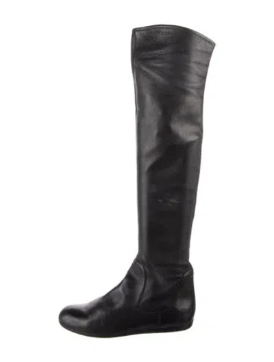 Pre-owned Prada Leather Riding Boots In Black