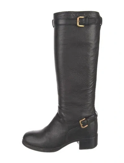 Pre-owned Prada Leather Riding Boots In Black
