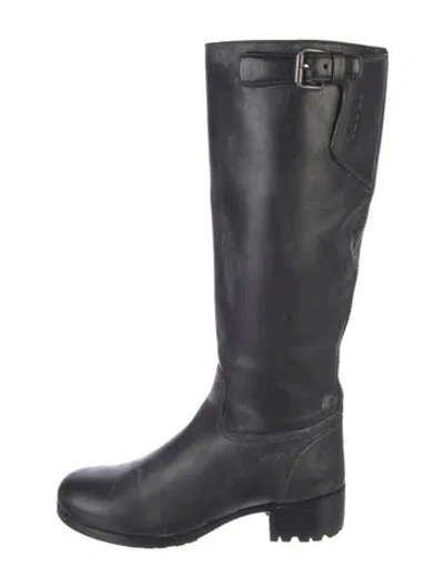 Pre-owned Prada Leather Riding Boots In Black