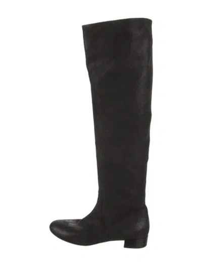 Pre-owned Prada Leather Riding Boots In Black