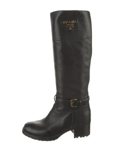 Pre-owned Prada Leather Riding Boots In Black