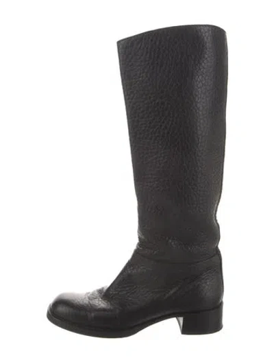 Pre-owned Prada Leather Riding Boots In Black