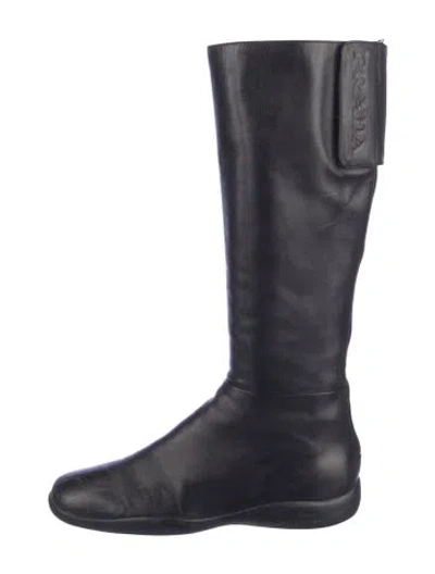 Pre-owned Prada Leather Riding Boots In Black