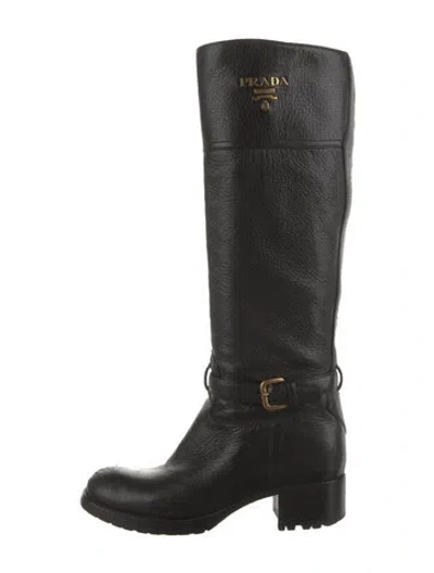 Pre-owned Prada Leather Riding Boots In Black