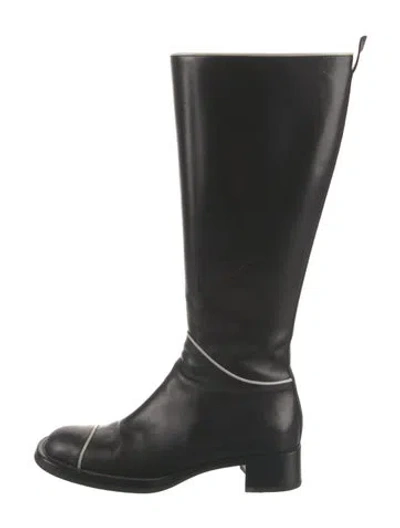 Pre-owned Prada Leather Riding Boots In Black